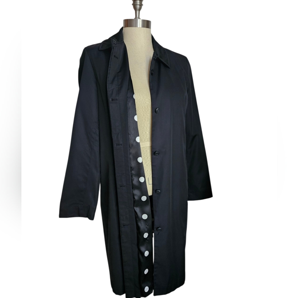 JONES NEW YORK Polka Dot Lined Black Trench Coat | SZ PM